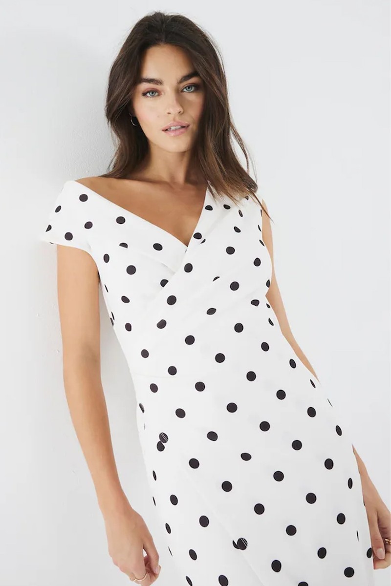 Polka Dot Asymmetric Wrap Midi Dress from River Island