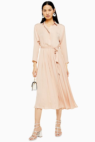 Satin Pleat Shirt Dress from Topshop