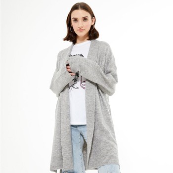 Grey Ribbed Long Chunky Knit Cardigan