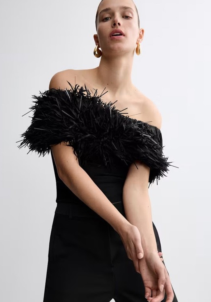 Feather Detail Off The Shoulder Top* 