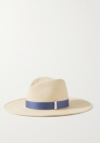 Jeanne Cotton-Trimmed Straw Fedora from Gigi Burris