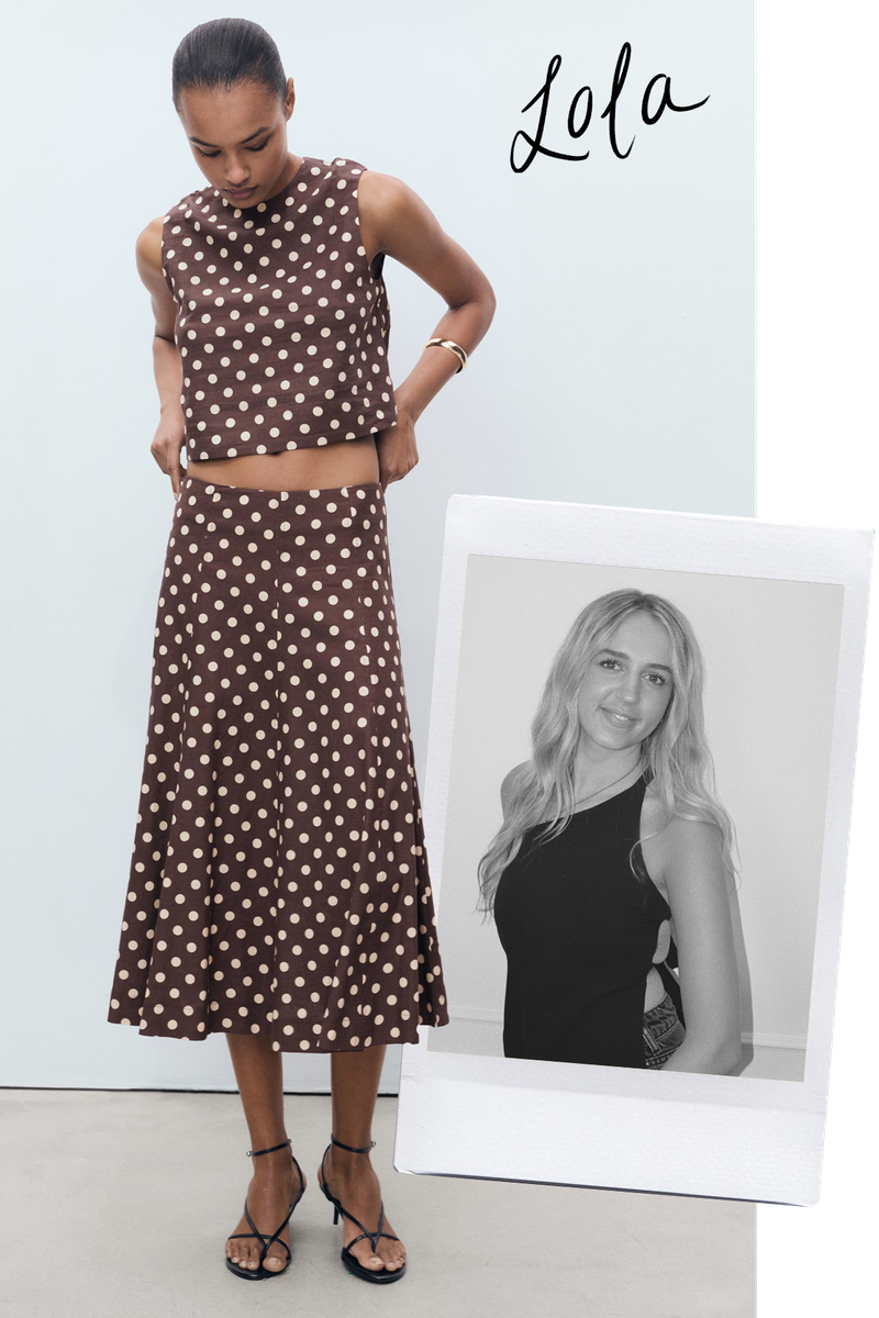 Flared Linen Skirt With Polka Dots from Mango