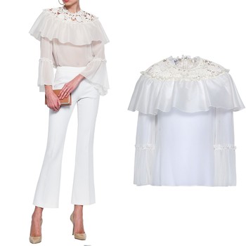 Lace-Trimmed Silk-Organza Blouse from Giambattista Valli