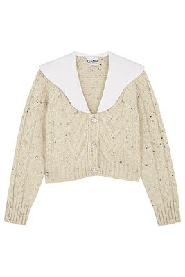 Cream Cable-Knit Wool Blend Cardigan from Ganni