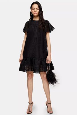 Black Check Organza Mini Dress