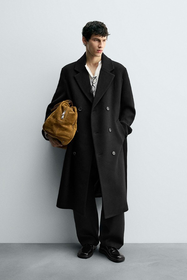 Double-Breasted Wool Blend Coat With Belt from Zara