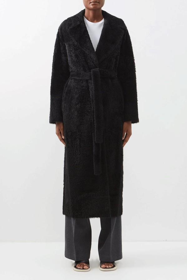 Wrap Around Belted Shearling Coat from RAEY