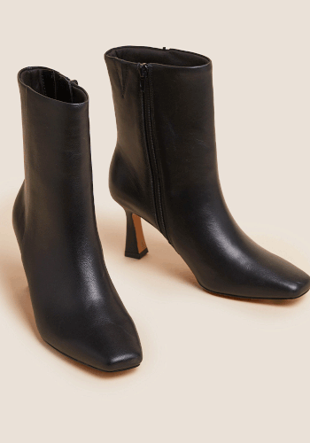 Leather Kitten Heel Pointed Ankle Boots