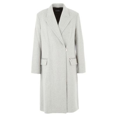 Grey Herringbone Wool Coat