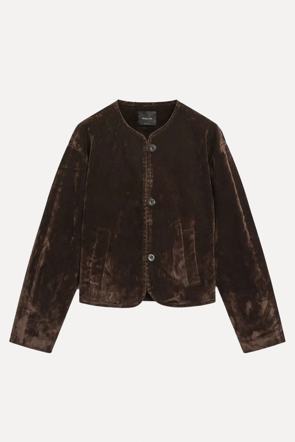 Short Denim Jacket With Flocked Finish