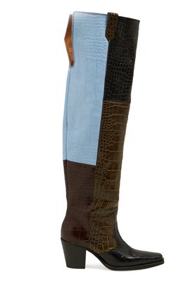 Crocodile-Effect Leather Knee Western Boots from Ganni