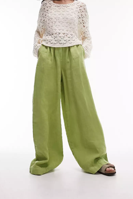 Super Wide Leg Pleated Linen Trousers from Topshop