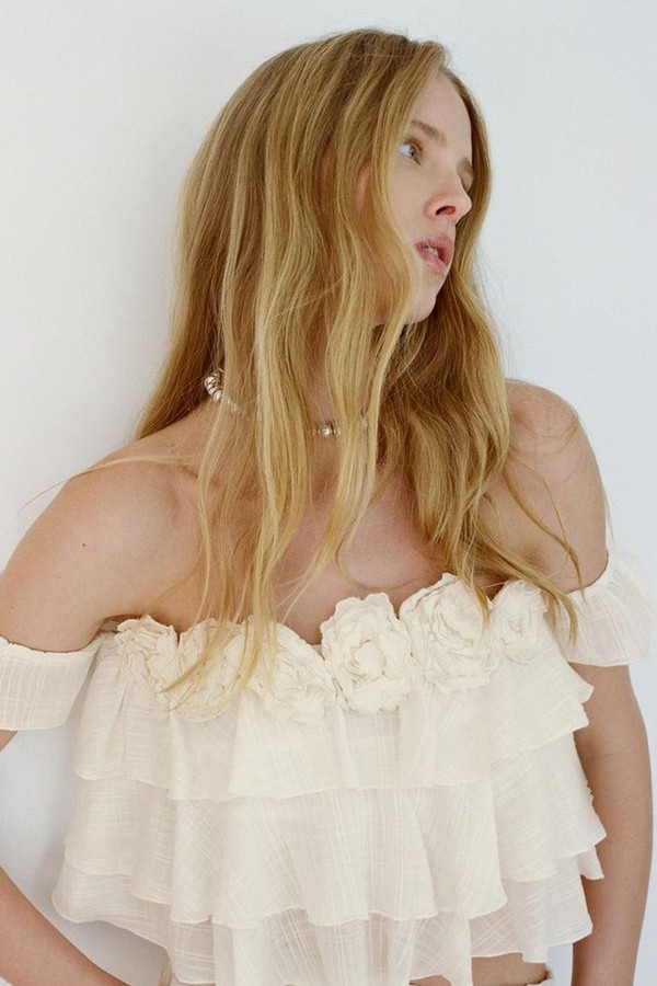 Cotton Muslin Top With Raised Floral Details from Zara