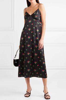 Floral-Print Stretch-Silk Satin Midi Dress