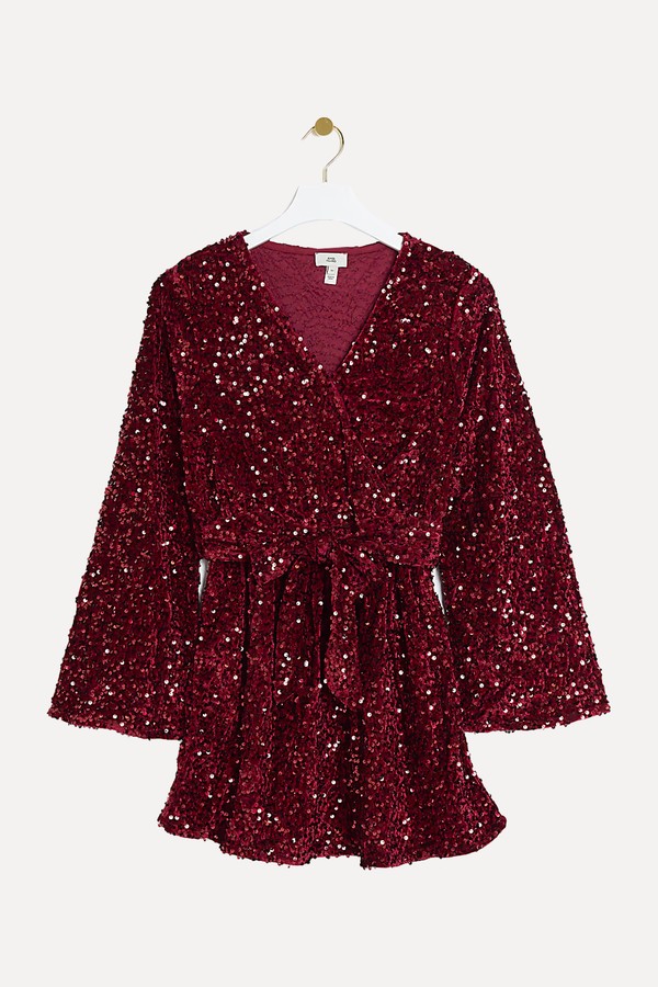 Sequin Tie Waist Shift Mini Dress from River Island