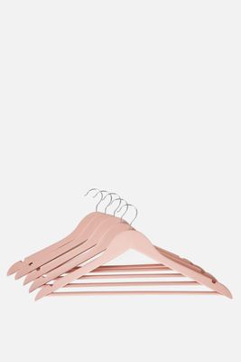 Set Of 5 Wooden Blush Pink Coat Hangers from Dunelm