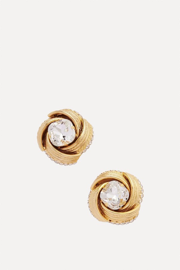 Torchon Crystal Clip Earrings