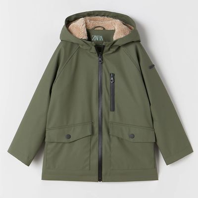 Rubberised Parka With Faux Shearling