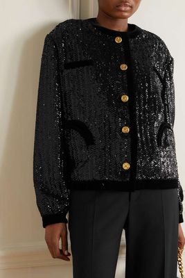All About You Velvet-Trimmed Sequined Crepe Jacket from Blazé Milano