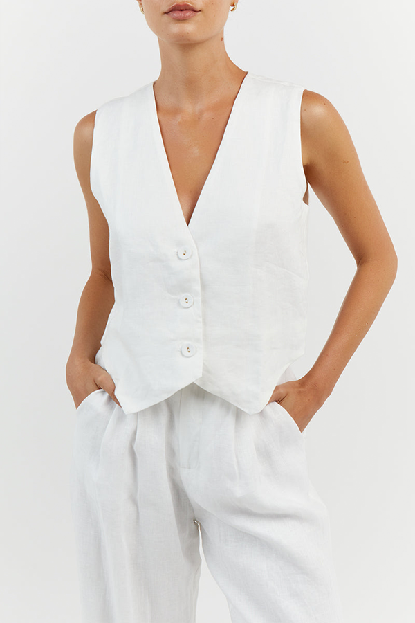 Banks White Linen Vest from Diish