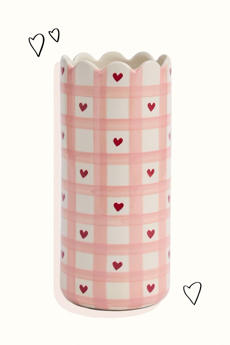 Chequerboard Heart Ceramic Cylinder Vase from Marks & Spencer