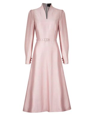 Silk Jacquard Dress In Shell Pink And Silver from Lalage Beaumont