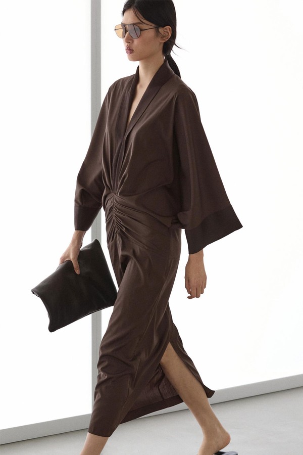 Long Sleeve Dress With Gathered Detail from Massimo Dutti