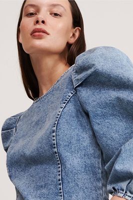 Denim Blouse With Puff Sleeves from Reserved