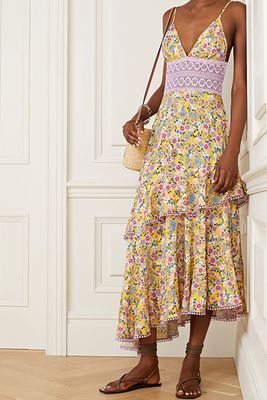 Mara Crochet-Trimmed Ruffled Floral-Print Voile Maxi Dress from Charo Ruiz