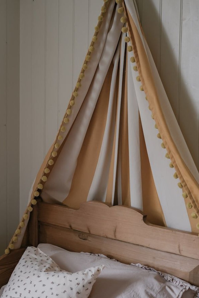 Bed Canopy Sleeper Stripe With Pom Pom Trim from Tori Murphy