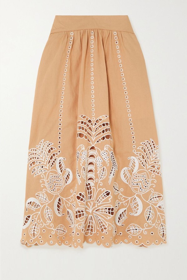Richelieu Embroidered Broderie Anglaise Linen-Blend Midi Skirt from Farm Rio