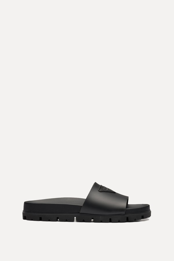 Black Rubber Slides from Prada