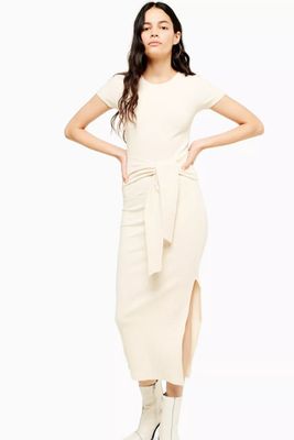 Ecru Belted Ribbed Column Jersey Dress from Topshop