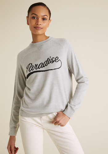 Supersoft Paradise Slogan Crew Neck Jumper