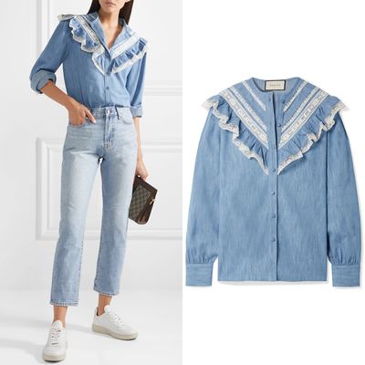 Lace-Trimmed Cotton-Chambray Shirt from Gucci