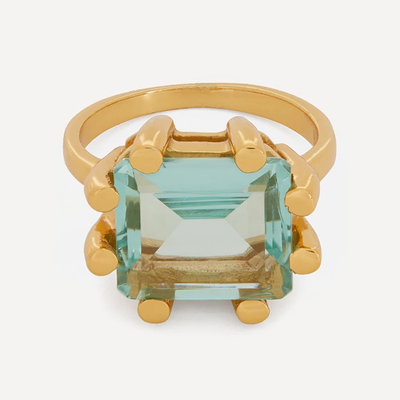 Gold-Plated Square Claw Glass Stone Ring