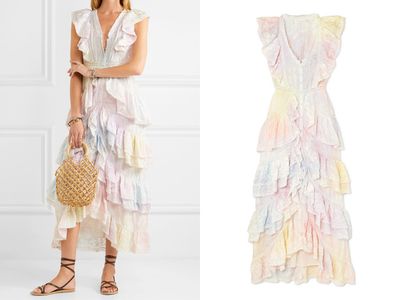 India Ruffled Lace-Trimmed Tie-Dyed Silk Dress from LoveShackFancy