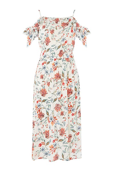 Tall Ivory Floral Cold Shoulder Skater Dress