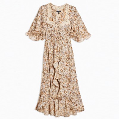 Printed Lace Insert Shirt Dress