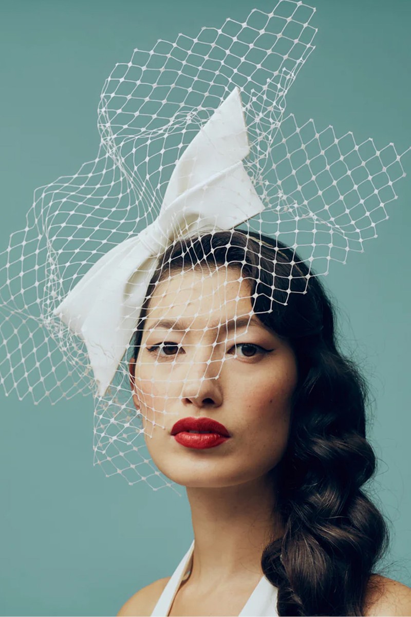 Damask Veiled Bow Headpiece from Awon Golding