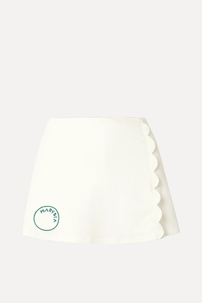 Steffi Scalloped Stretch Recycled-Seersucker Tennis Skirt from Marysia