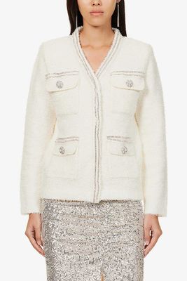 Rhinestone-Trimmed Button-Embellished Knitted Cardigan from Self-Portrait