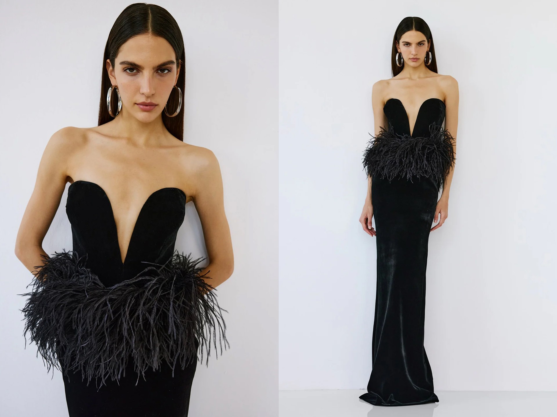 Feather-Trimmed Strapless Velvet Gown from The New Arrivals Ilkyaz Ozel