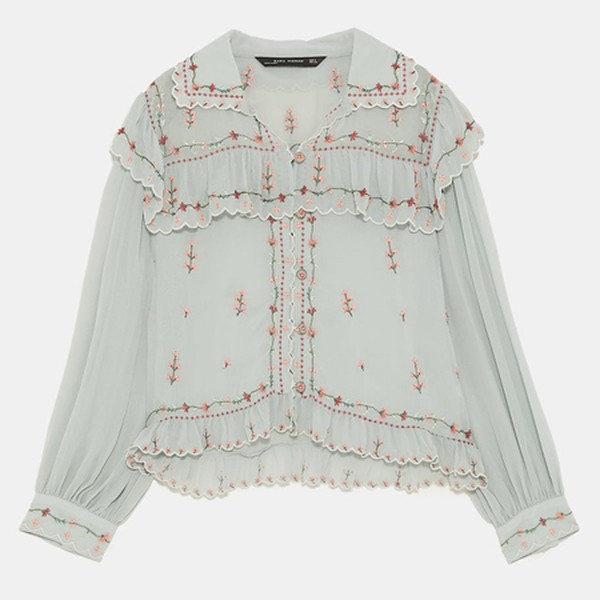 Embroidered Blouse With Ruffles from Zara