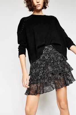 Black Skirt With Moonflowers Print from The Kooples