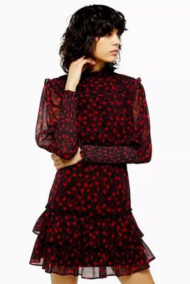 Star Ruffle Shirred Mini Dress