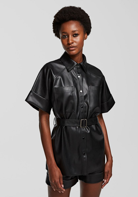 Faux Leather Cargo Shirt