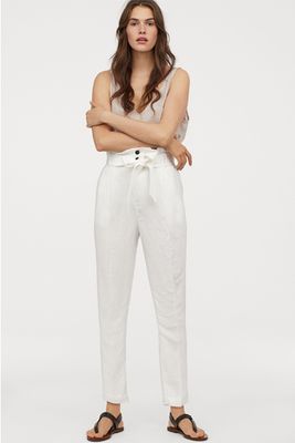 Linen Blend Paper Bag Trousers from H&M