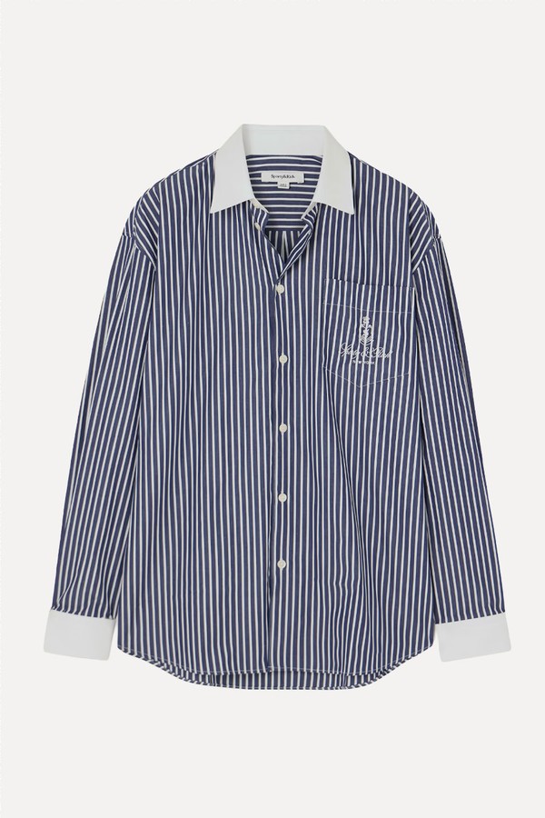 Vendome Oversized Embroidered Striped Cotton Oxford Shirt from SPORTY & RICH