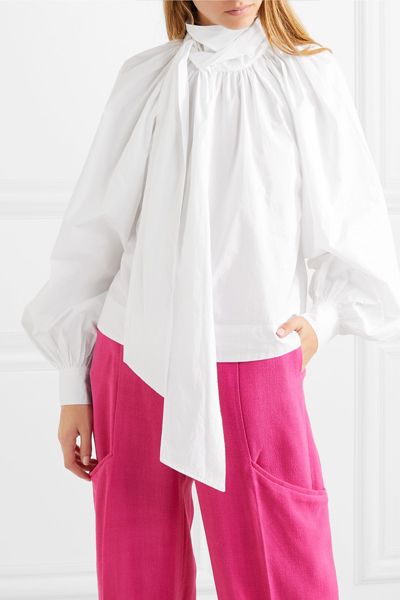 Tie-Detailed Cotton-Poplin Blouse from Ganni